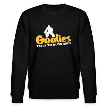 Goalies Tend To Business - Stanley/Stella Unisex Bio-Sweatshirt CHANGER  - Schwarz - Vorne - Nik (191cm) & Marisol (170cm)