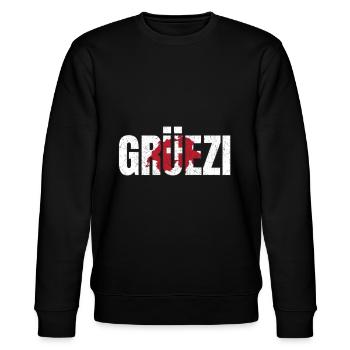 Grüezi Motiv mit der Schweizer Flagge und Karte - Stanley/Stella Unisex Bio-Sweatshirt CHANGER  - Schwarz - Vorne - Nik (191cm) & Marisol (170cm)