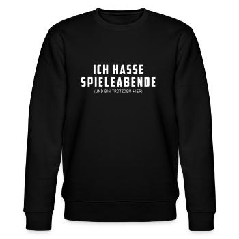 Spieleabend Shirt Ich hasse Spieleabende Gesellsch - Stanley/Stella Unisex Bio-Sweatshirt CHANGER  - Schwarz - Vorne - Nik (191cm) & Marisol (170cm)