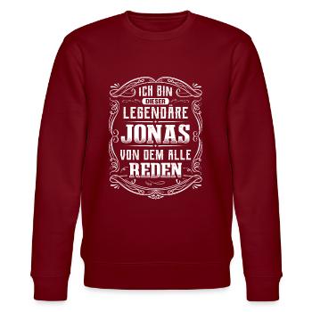 Ich bin dieser legendäre Jonas - Stanley/Stella Unisex Bio-Sweatshirt CHANGER  - Burgunderrot - Vorne - Nik (191cm) & Marisol (170cm)
