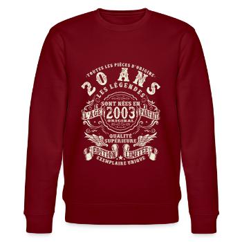 20 ans - anniversaire 2003 - Sweat bio CHANGER Stanley/Stella Unisexe - bordeaux - Devant - Nik (191cm) & Marisol (170cm)
