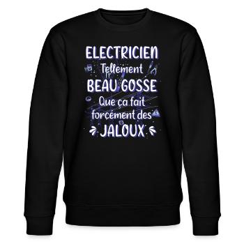 Électricien beau gosse cadeau humour électricien - Sweat bio CHANGER Stanley/Stella Unisexe - noir - Devant - Nik (191cm) & Marisol (170cm)