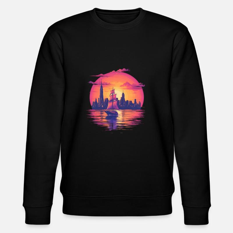 Synthwave sailing ship sunset Dream - Stanley/Stella CHANGER Unisex Organic Sweatshirt - black
