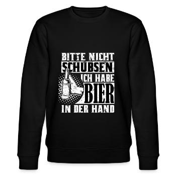 Bitte nicht schubsen ich habe Bier in der Hand - Stanley/Stella Unisex Bio-Sweatshirt CHANGER  - Schwarz - Vorne - Nik (191cm) & Marisol (170cm)