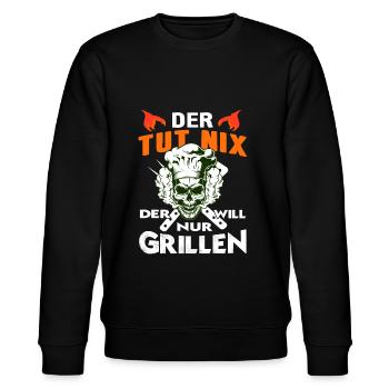 Grillen BBQ Fleisch Totenkopf - Stanley/Stella Unisex Bio-Sweatshirt CHANGER  - Schwarz - Vorne - Nik (191cm) & Marisol (170cm)