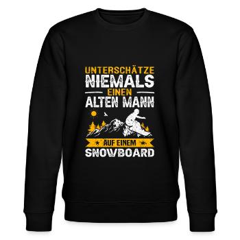 Alter Mann Rentner Snowboard Snowboarding - Stanley/Stella Unisex Bio-Sweatshirt CHANGER  - Schwarz - Vorne - Nik (191cm) & Marisol (170cm)