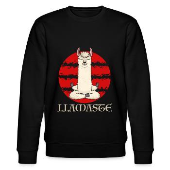 Llamaste Alpaka Llama Yoga - Stanley/Stella Unisex Bio-Sweatshirt CHANGER  - Schwarz - Vorne - Nik (191cm) & Marisol (170cm)
