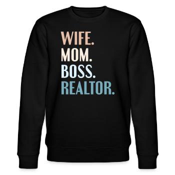 Immobilienmakler Immobilien Makler Geschenk - Stanley/Stella Unisex Bio-Sweatshirt CHANGER  - Schwarz - Vorne - Nik (191cm) & Marisol (170cm)