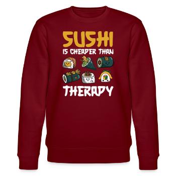 Sushi Essen Japan Nigiri Geschenk - Stanley/Stella Unisex Bio-Sweatshirt CHANGER  - Burgunderrot - Vorne - Nik (191cm) & Marisol (170cm)