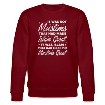 Muslim - Stanley/Stella Unisex Bio-Sweatshirt CHANGER  - Burgunderrot - Vorne - Nik (191cm) & Marisol (170cm)