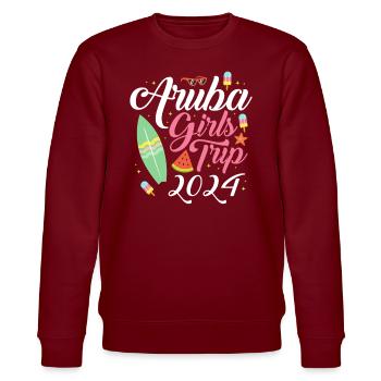 Aruba Caribbean Summer Ocean Beach Gift - Stanley/Stella CHANGER Unisex Organic Sweatshirt - burgundy - Front - Nik (191cm) & Marisol (170cm)