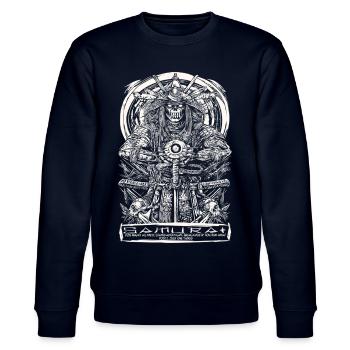 Samurai Legend Warrior Japan - Stanley/Stella CHANGER Unisex Organic Sweatshirt - navy - Front - Nik (191cm) & Marisol (170cm)