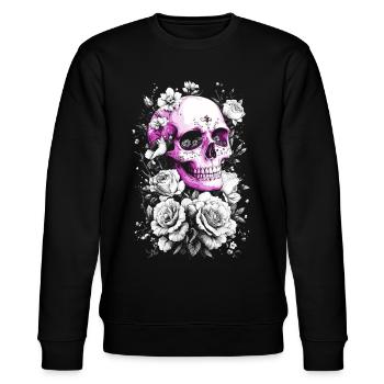 Totenkopf und Blumen - Stanley/Stella Unisex Bio-Sweatshirt CHANGER  - Schwarz - Vorne - Nik (191cm) & Marisol (170cm)