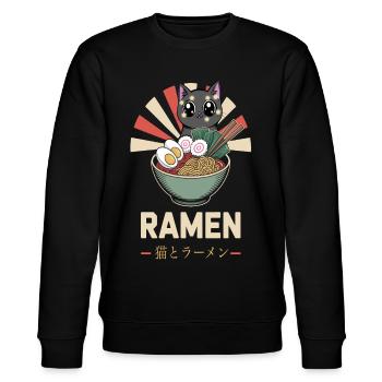 Ramen Katze japanisch - Stanley/Stella Unisex Bio-Sweatshirt CHANGER  - Schwarz - Vorne - Nik (191cm) & Marisol (170cm)