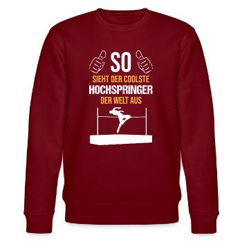 Coolster Hochspringer Weltklasse Sportler - Stanley/Stella Unisex Bio-Sweatshirt CHANGER  - Burgunderrot - Vorne - Nik (191cm) & Marisol (170cm)