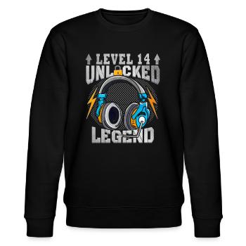 14. Geburtstag Gamer Level 14 Geschenk - Stanley/Stella Unisex Bio-Sweatshirt CHANGER  - Schwarz - Vorne - Nik (191cm) & Marisol (170cm)