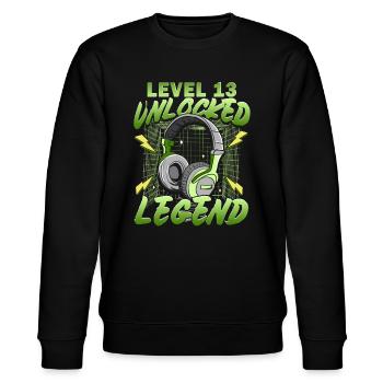 13th Birthday - 13 Years Gamer Level 13 unlocked - Stanley/Stella CHANGER Unisex Organic Sweatshirt - black - Front - Nik (191cm) & Marisol (170cm)