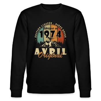 Anniversaire 1974 Avril 1974 né en Avril 1974 - Sweat bio CHANGER Stanley/Stella Unisexe - noir - Devant - Nik (191cm) & Marisol (170cm)