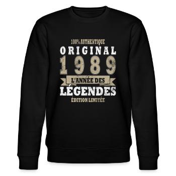Légende 1989 - Né en 1989 - Construit en 1989 - Sweat bio CHANGER Stanley/Stella Unisexe - noir - Devant - Nik (191cm) & Marisol (170cm)