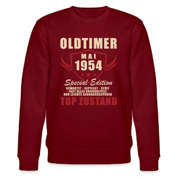 Oldtimer Mai 1954 Geburtstag Geschenk - Stanley/Stella Unisex Bio-Sweatshirt CHANGER  - Burgunderrot - Vorne - Nik (191cm) & Marisol (170cm)