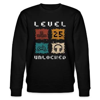 25. Geburtstag Level 25 unlocked - Stanley/Stella Unisex Bio-Sweatshirt CHANGER  - Schwarz - Vorne - Nik (191cm) & Marisol (170cm)