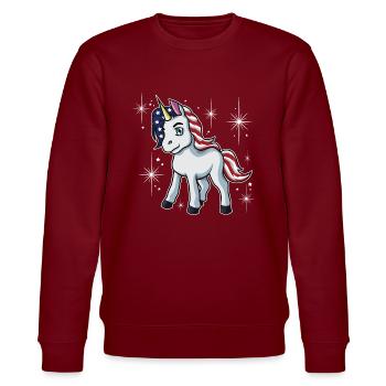 Americorn | Patriot Einhorn Independence Day USA - Stanley/Stella Unisex Bio-Sweatshirt CHANGER  - Burgunderrot - Vorne - Nik (191cm) & Marisol (170cm)