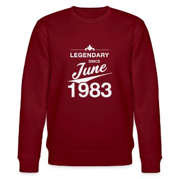 40th birthday Legendary June 1983 Year 83 - Stanley/Stella CHANGER Unisex Organic Sweatshirt - burgundy - Front - Nik (191cm) & Marisol (170cm)