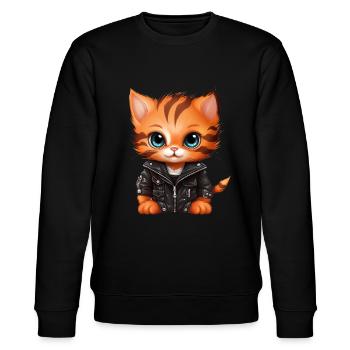 Baby Katze in Lederjacke - Stanley/Stella Unisex Bio-Sweatshirt CHANGER  - Schwarz - Vorne - Nik (191cm) & Marisol (170cm)
