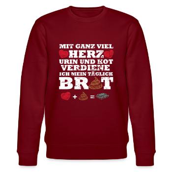 mit ganz viel Herz Urin und Kot verdiene - Stanley/Stella Unisex Bio-Sweatshirt CHANGER  - Burgunderrot - Vorne - Nik (191cm) & Marisol (170cm)
