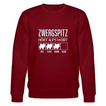 Zwergspitz - Hört aufs Wort - lustig, Hund - Stanley/Stella Unisex Bio-Sweatshirt CHANGER  - Burgunderrot - Vorne - Nik (191cm) & Marisol (170cm)