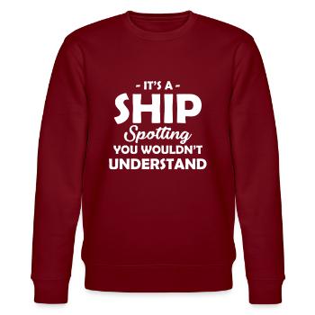 Vorsicht! Ich Bin Ein Ship-spotter-biologe Und - Stanley/Stella Unisex Bio-Sweatshirt CHANGER  - Burgunderrot - Vorne - Nik (191cm) & Marisol (170cm)