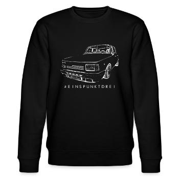 Wartburg #EINSPUNKTDREI - IFA mobile DDR - Stanley/Stella Unisex Bio-Sweatshirt CHANGER  - Schwarz - Vorne - Nik (191cm) & Marisol (170cm)