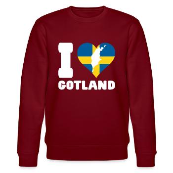 I LOVE GOTLAND Schweden - Stanley/Stella Unisex Bio-Sweatshirt CHANGER  - Burgunderrot - Vorne - Nik (191cm) & Marisol (170cm)