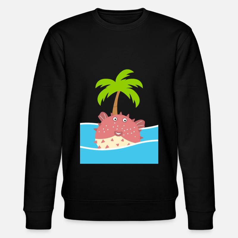 Puffer Fish and Coconut Tree - Stanley/Stella CHANGER Unisex Organic Sweatshirt - black