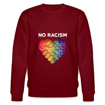 No Racism Love Herz Anti Rassismus Geschenk - Stanley/Stella Unisex Bio-Sweatshirt CHANGER  - Burgunderrot - Vorne - Nik (191cm) & Marisol (170cm)