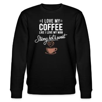 Starker, heißer & süßer Kaffee für Kaffeeliebhaber - Stanley/Stella Unisex Bio-Sweatshirt CHANGER  - Schwarz - Vorne - Nik (191cm) & Marisol (170cm)