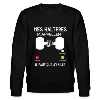 Cadeau musculation humour mes haltères m'appellent - Sweat bio CHANGER Stanley/Stella Unisexe - noir - Devant - Nik (191cm) & Marisol (170cm)