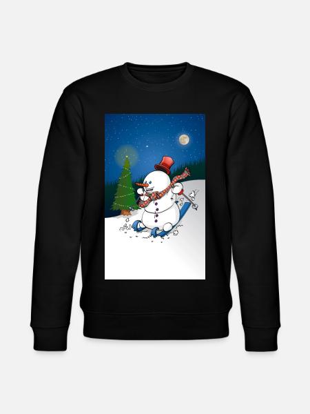 Illustration of a cheerful snowman on skis - Stanley/Stella CHANGER Unisex Organic Sweatshirt - black