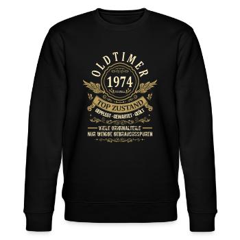 Geburtsjahr 1974 Geburtstag Oldtimer Top Zustand - Stanley/Stella Unisex Bio-Sweatshirt CHANGER  - Schwarz - Vorne - Nik (191cm) & Marisol (170cm)