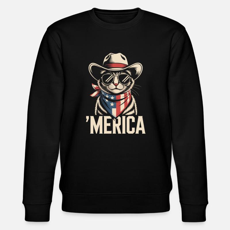 'Merica Katze Mit Sonnenbrille - Stanley/Stella Unisex Bio-Sweatshirt CHANGER  - Schwarz
