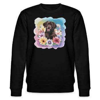 Brauner Labrador mit Blumen - Stanley/Stella Unisex Bio-Sweatshirt CHANGER  - Schwarz - Vorne - Nik (191cm) & Marisol (170cm)