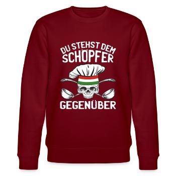 Koch Italien Küche - Schöpfer Gegenüber - Stanley/Stella Unisex Bio-Sweatshirt CHANGER  - Burgunderrot - Vorne - Nik (191cm) & Marisol (170cm)