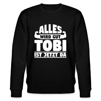 Alles wird gut Tobi ist jetzt da - Stanley/Stella Unisex Bio-Sweatshirt CHANGER  - Schwarz - Vorne - Nik (191cm) & Marisol (170cm)