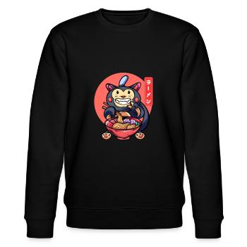Lustige Katze Isst Ramen Niedliches Kätzchen - Stanley/Stella Unisex Bio-Sweatshirt CHANGER  - Schwarz - Vorne - Nik (191cm) & Marisol (170cm)
