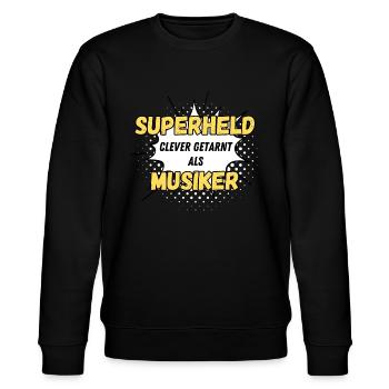 Superheld clever getarnt als Musiker - Stanley/Stella Unisex Bio-Sweatshirt CHANGER  - Schwarz - Vorne - Nik (191cm) & Marisol (170cm)