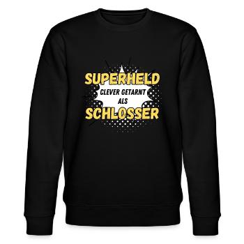Superheld clever getarnt als Schlosser - Stanley/Stella Unisex Bio-Sweatshirt CHANGER  - Schwarz - Vorne - Nik (191cm) & Marisol (170cm)