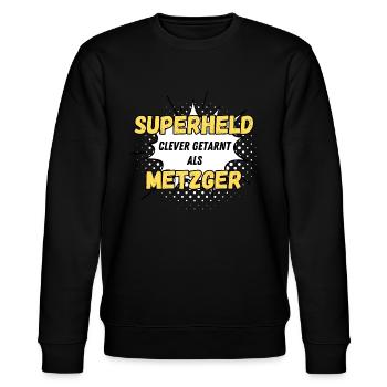 Superheld clever getarnt als Metzger - Stanley/Stella Unisex Bio-Sweatshirt CHANGER  - Schwarz - Vorne - Nik (191cm) & Marisol (170cm)