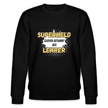 Superheld clever getarnt als Lehrer - Stanley/Stella Unisex Bio-Sweatshirt CHANGER  - Schwarz - Vorne - Nik (191cm) & Marisol (170cm)