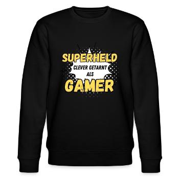 Superheld clever getarnt als Gamer - Stanley/Stella Unisex Bio-Sweatshirt CHANGER  - Schwarz - Vorne - Nik (191cm) & Marisol (170cm)