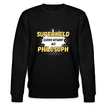 Superheld clever getarnt als Philosoph - Stanley/Stella Unisex Bio-Sweatshirt CHANGER  - Schwarz - Vorne - Nik (191cm) & Marisol (170cm)